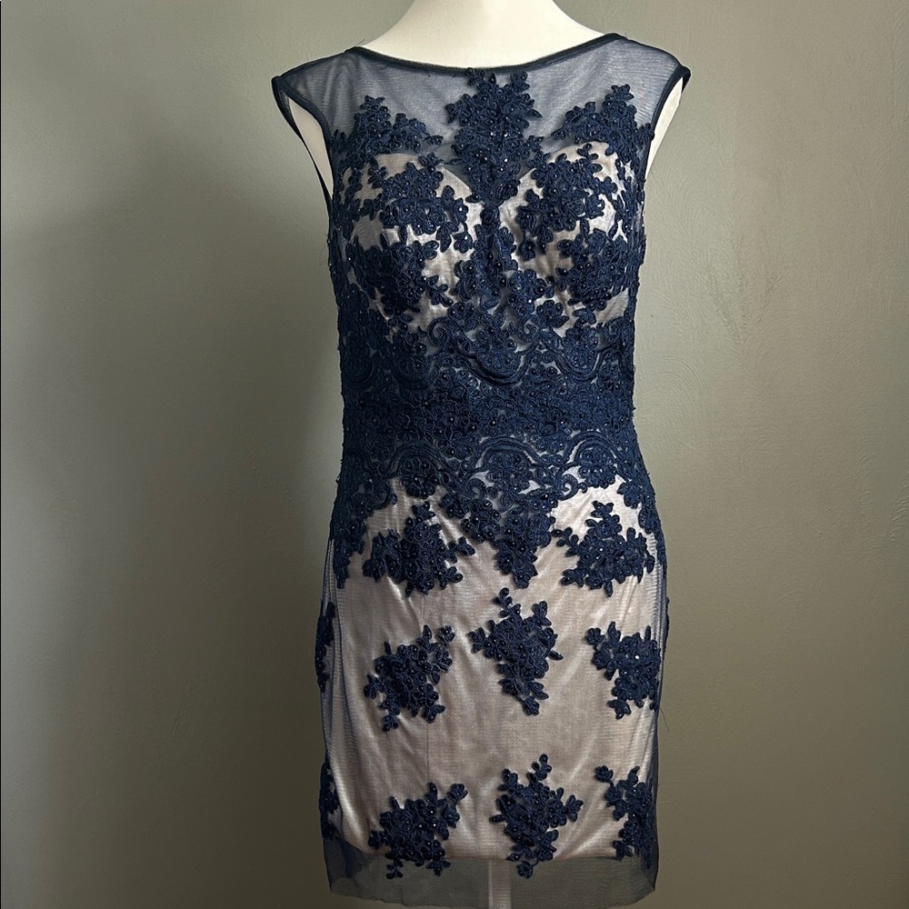 Dave & Johnny Navy Blue Embroidered Mini Dress